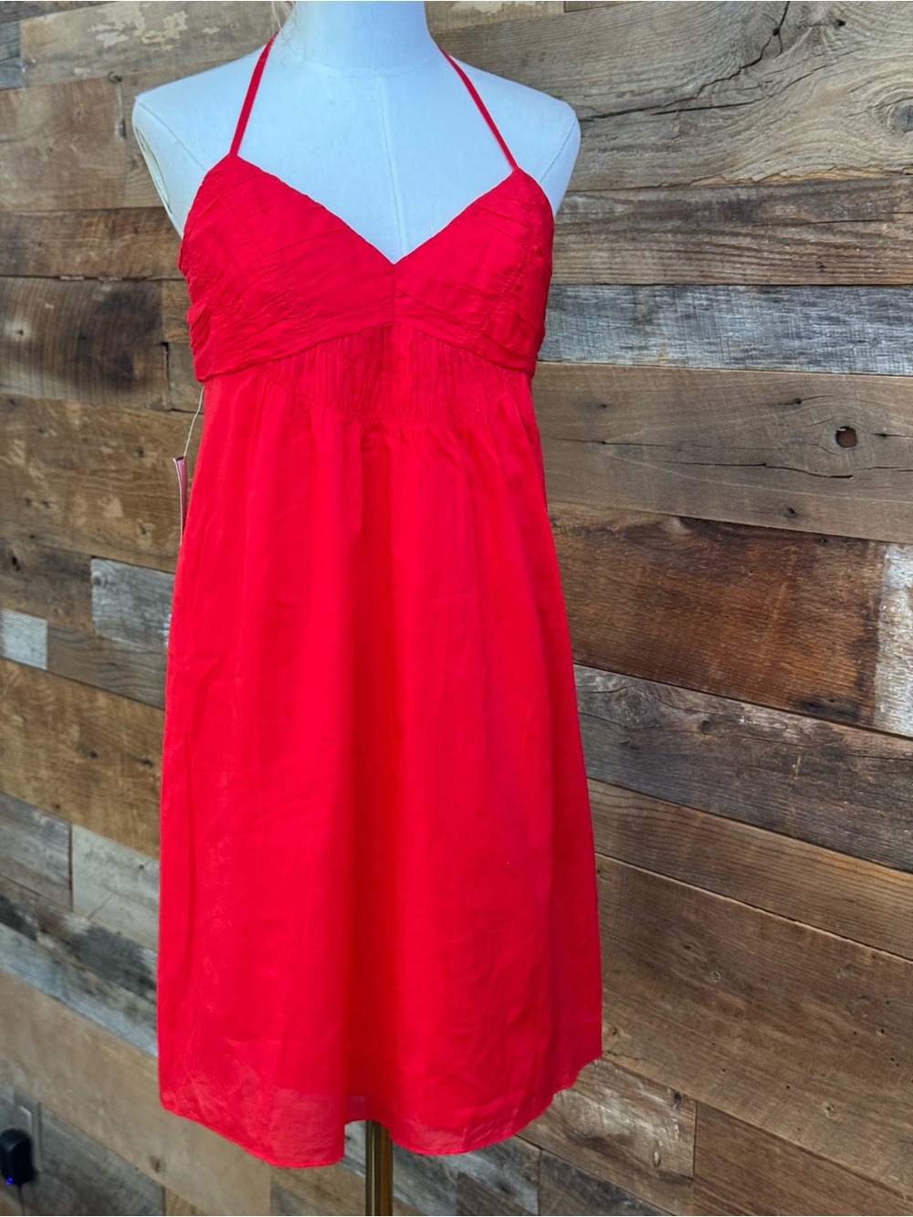 ❤️ Ann Taylor Petites Red Ruched Halter Cotton Sundress 6P NWT